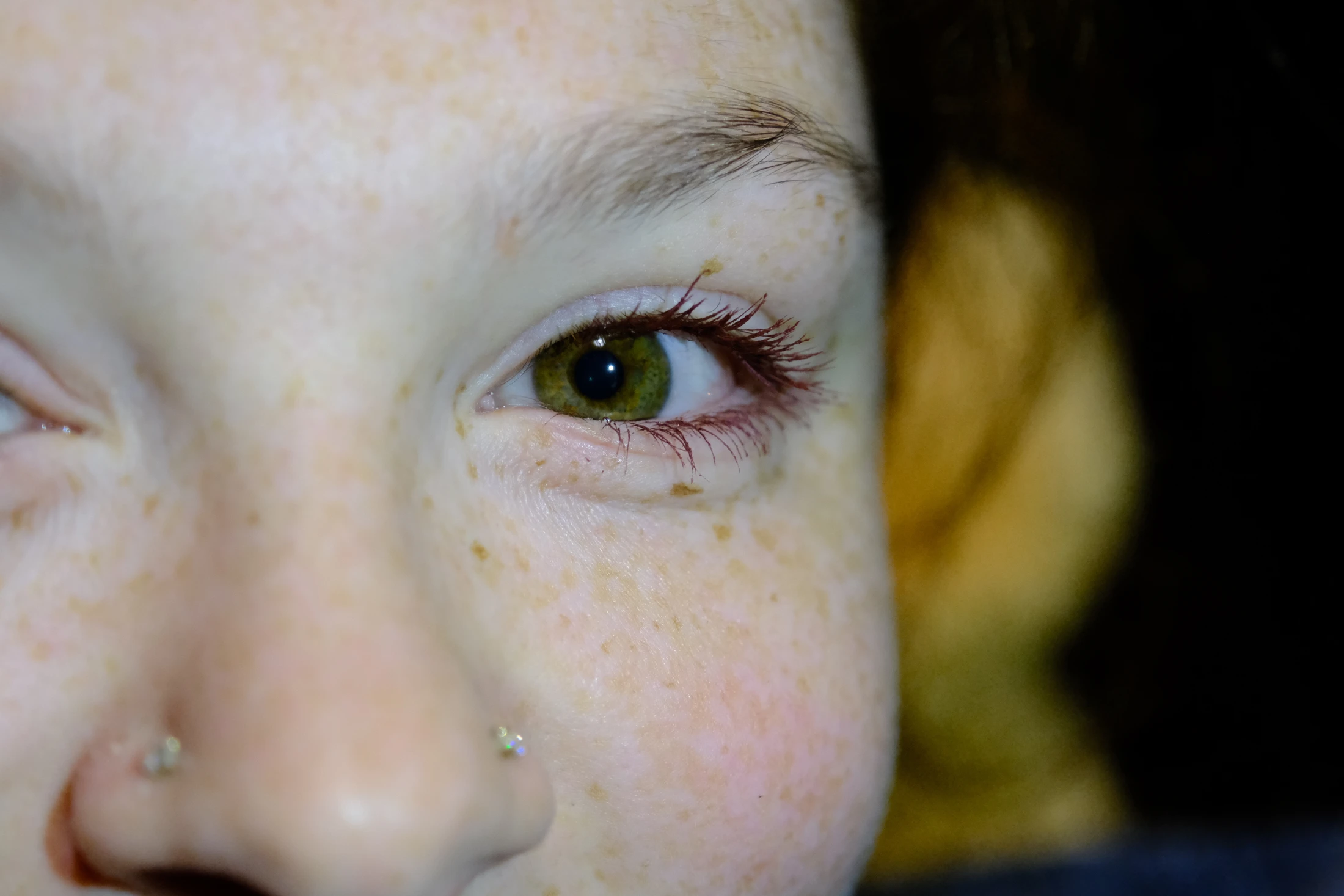 An extreme close portrait centred on one green eye